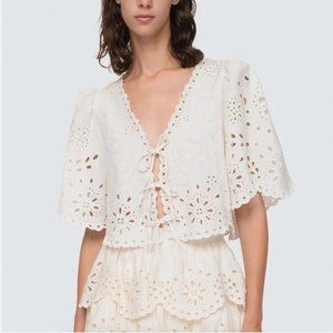 Sea NY - Tali Eyelet Lace Tie-Front Crop Shirt - Size XS